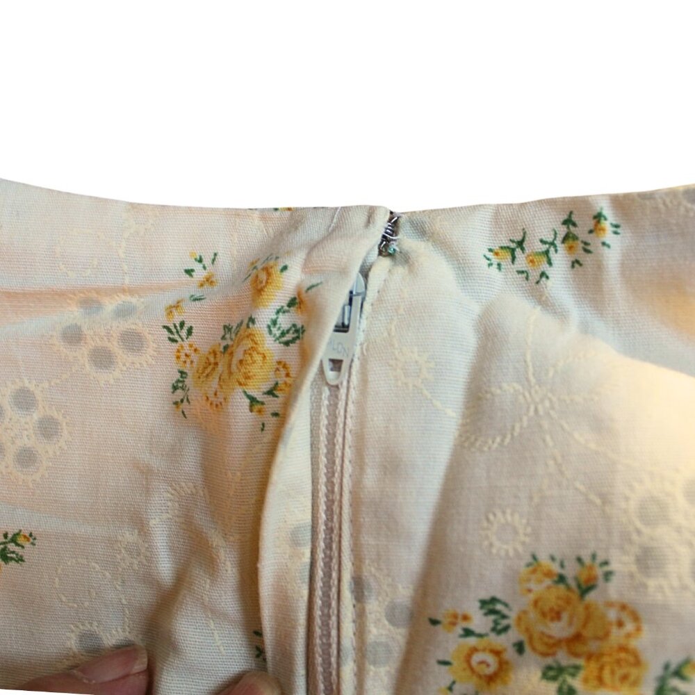 Vintage 70s Handmade Yellow Floral Gunne Sux Style Midi Dress RARE Cottagecore - Picture 6 of 9
